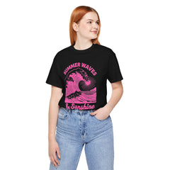 Summer Waves & Sunshine Tee — Retro Pink Surf Graphic T-Shirt
