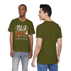 All Is Calm — Funny Gingerbread & Snowman Christmas T‑Shirt (Kidding, This Is Kindergarten)