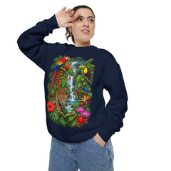 Tropical Jungle Waterfall With Leopard and Parrot Sweatshirt