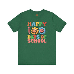 HAPPY 100 DAYS of SCHOOL - Unisex Short Sleeve Tee | Elementary School Holiday, Teacher Apparel, Kids Motivation, Days Checked Off, 100 Days