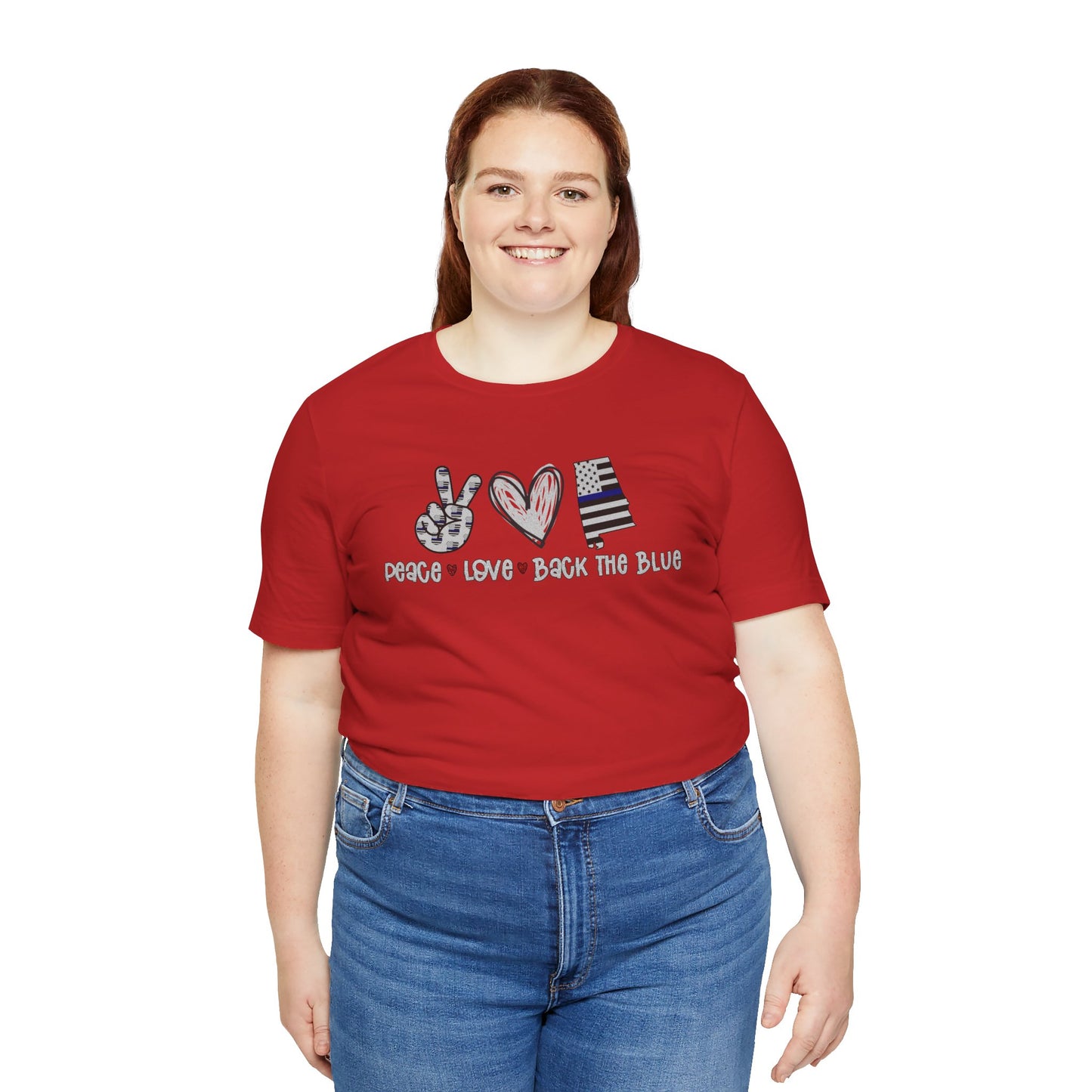 Peace Love Back The Blue in Alabama, Graphic Unisex Short Sleeve Tee