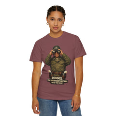 Graphic T-Shirt — Vintage WWII General George Patton Binoculars Design with "Rommel You Magnificent Bastard" Text