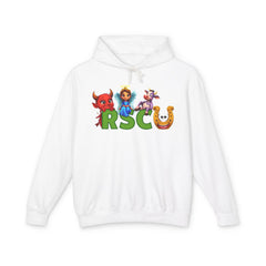 Russell Sage College Mascot Unisex Hoodie - Russell Sage Purple Cow, Red Devil, Golden Horseshoe, Blue Angel Design
