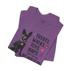 Personalized Your Dog and its name Mother's Day T-Shirt — 'Treats. Walks. Toys. Naps.