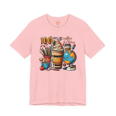 100 DAYS OF Coffee and Chaos - Unisex Short Sleeve Tee | Elementary School Holiday, Teacher Apparel, Kids Motivation, Teacher Sarcasm