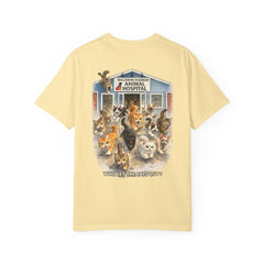 Elizabeth Gill Front Logo Back Graphic Baldwin Harbor Animal Hospital "Who Let the Cats Out?" T Shirt