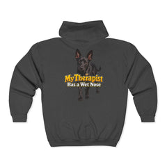 Personalized with your dogs image Zip Hoodie — "My Therapist Has a Wet Nose" Graphic