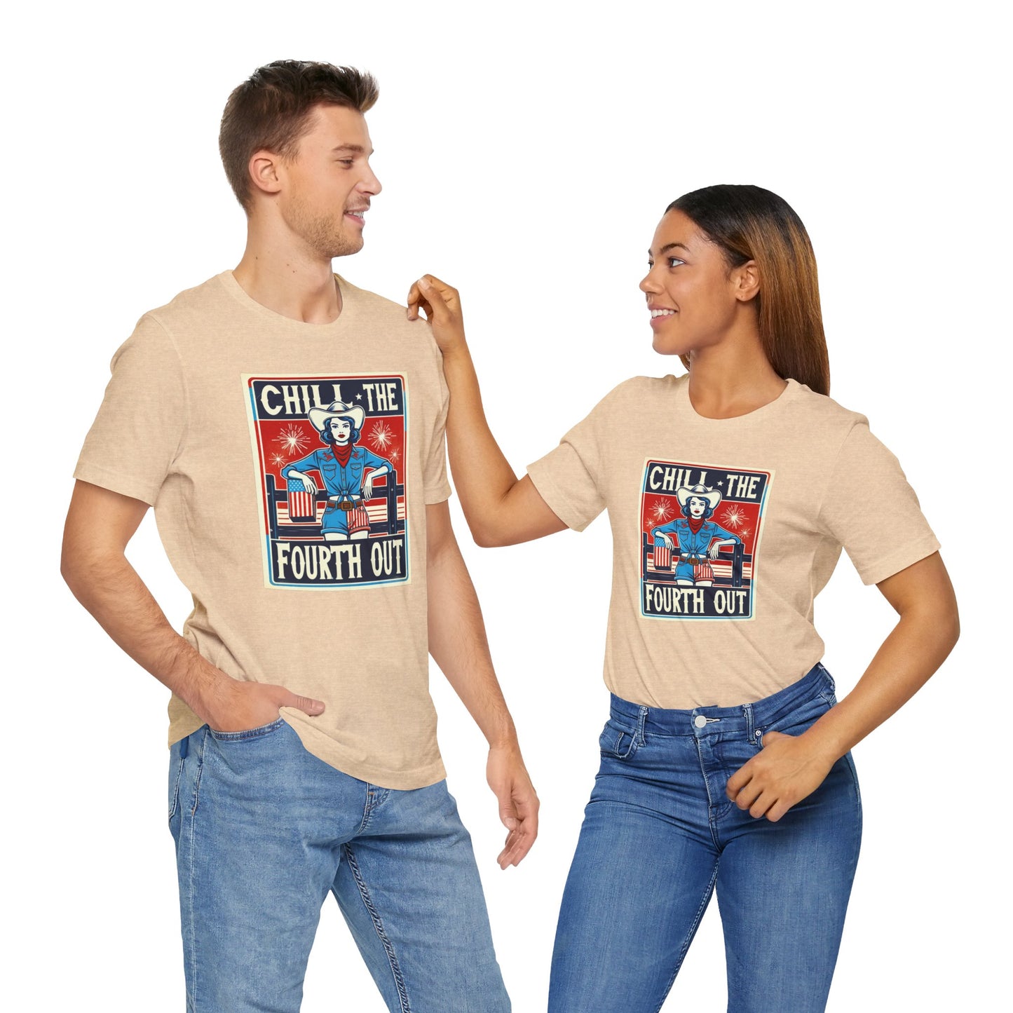 Chill The Fourth Out,Cowgirl Graphic, Unisex Jersey Short Sleeve Tee