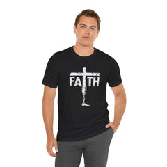Faith Cross Prosthetic Leg T‑Shirt — Amputee Inspirational Christian Tee