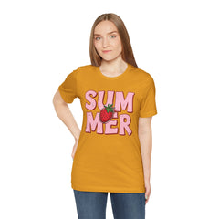 Summer Strawberry T-Shirt — Cute Pink Graphic Tee with Strawberry "SUMMER" Design