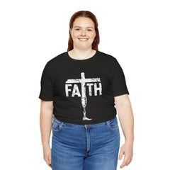Faith Cross Prosthetic Leg T‑Shirt — Amputee Inspirational Christian Tee