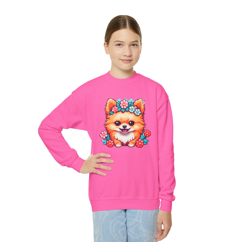 Kawaii Cute Puppy With Flowers Youth Sweatshirt