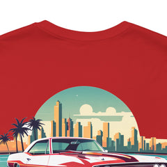 Vintage Car Graphic Tee - Sunset Cityscape Design