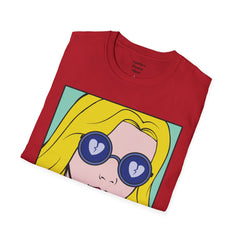 NO WORRIES Glass Wearing Pop Art Blonde Girl Unisex Softstyle T Shirt