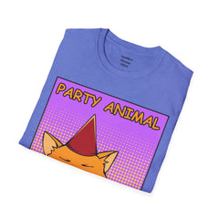 PARTY ANIMAL Birthday Hat Wearing  Pop Art Cat Unisex Softstyle T Shirt