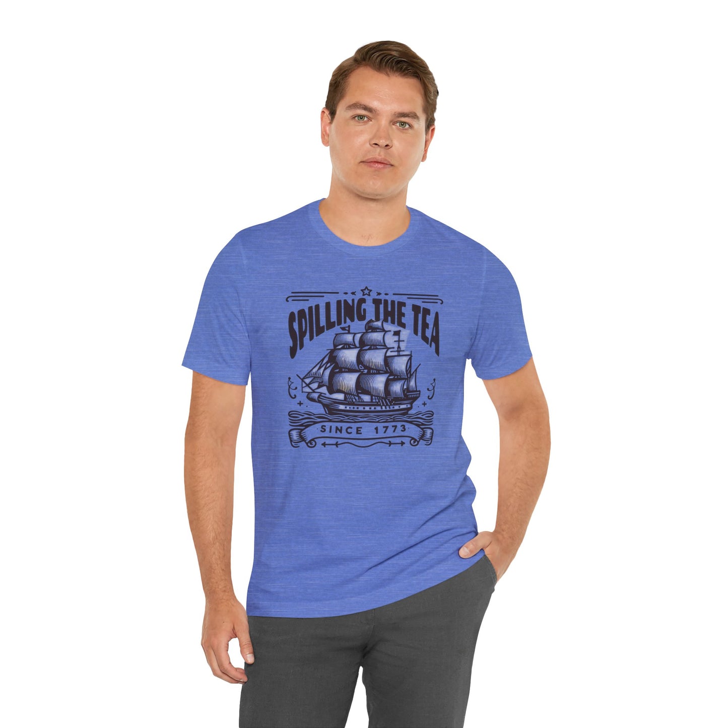 Spilling The Tea Since 1773, Sailing Ship Graphic, Unisex Jersey Short Sleeve Tee