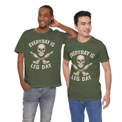 Fitness Tee | Leg Amputee Funny Skull, Everyday Leg Day Gym Shirt, Workout Top