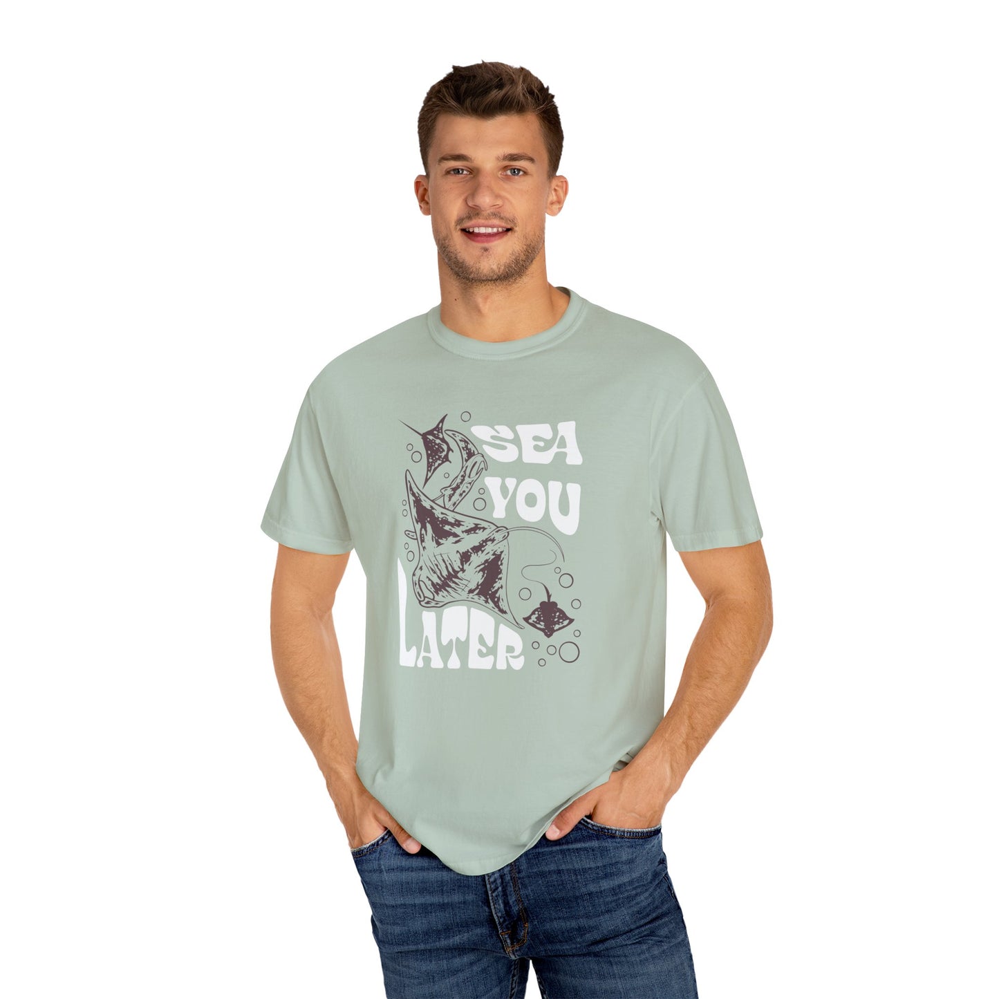 Manta Rays, Sea You Later -  Graphic Unisex Garment-Dyed T-shirt