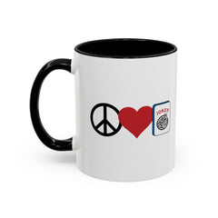 Peace Love Mahjong - 11 oz Accent Coffee Mug,Mahjong mug,mahjong player gift,strategy game present,tabletop lover cup,nerd culture mug