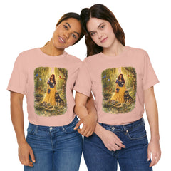 Fairy Tale Forest Tee — Woman with Dog Vintage Fantasy Graphic Shirt