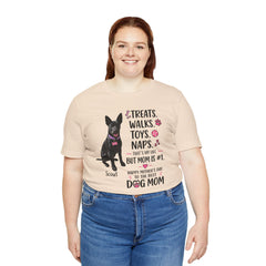 Personalized Your Dog and its name Mother's Day T-Shirt — 'Treats. Walks. Toys. Naps.