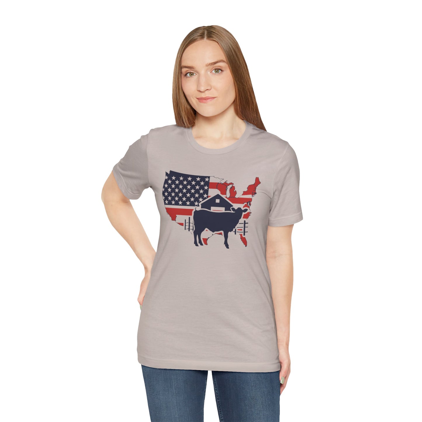 Red White and Blue Farmer Graphic, Unisex Jersey Short Sleeve Tee