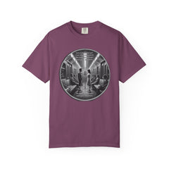 Don;t Stop Believing Subway Reflection T-Shirt — Vintage Black & White Urban Photo Tee