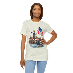 Historical Fever Patriot T‑Shirt — Revolutionary Flag Rowboat Design