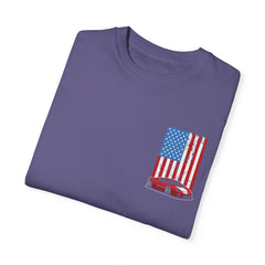Patriotic Car Graphic Unisex T-Shirt - Vintage American Flag Design