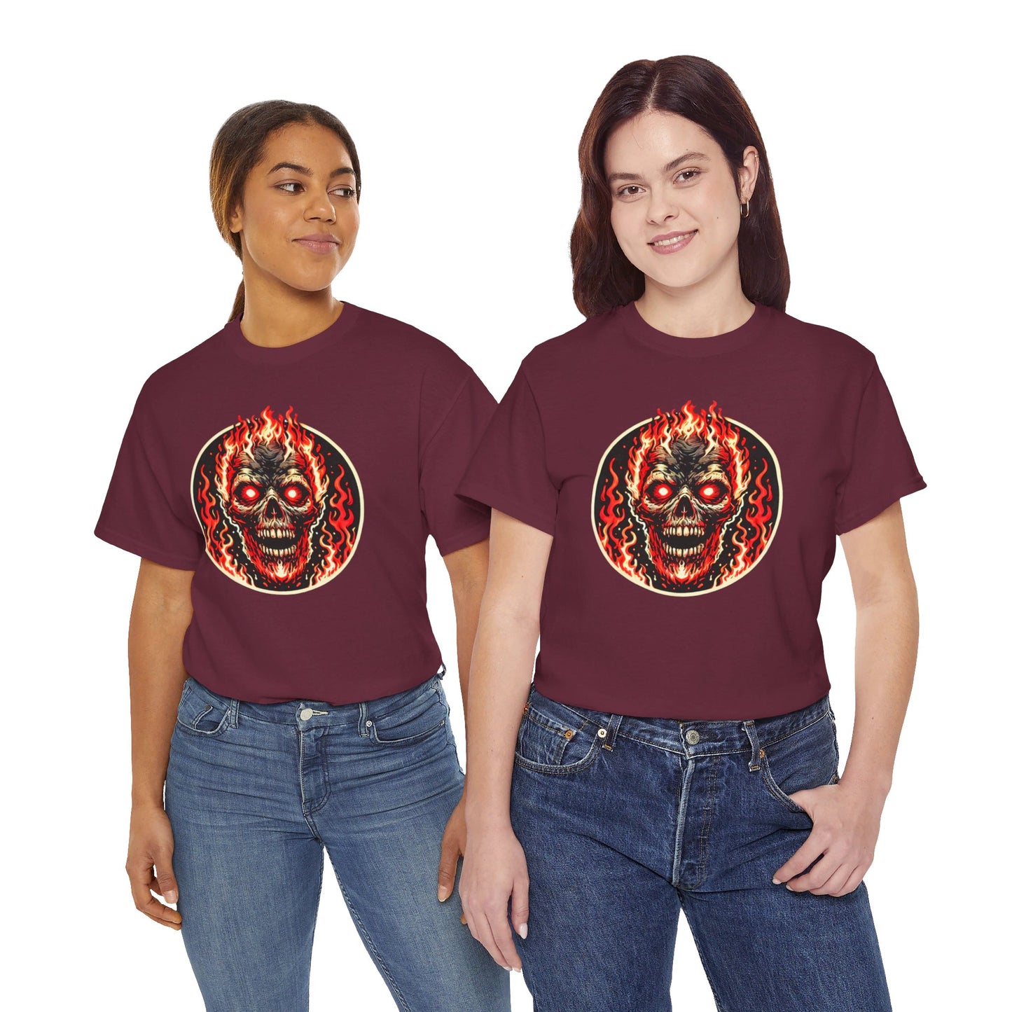 Flaming Fire Skull - Graphic Unisex Heavy Cotton Tee