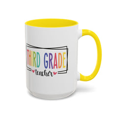 THIRD GRADE TEACHER, Accent Coffee Mug, hearts graphics,present for teacher, educator gift, gift for him, gift for her, teacher appreciation