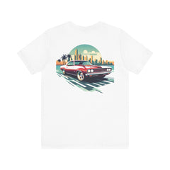 Vintage Car Graphic Tee - Sunset Cityscape Design