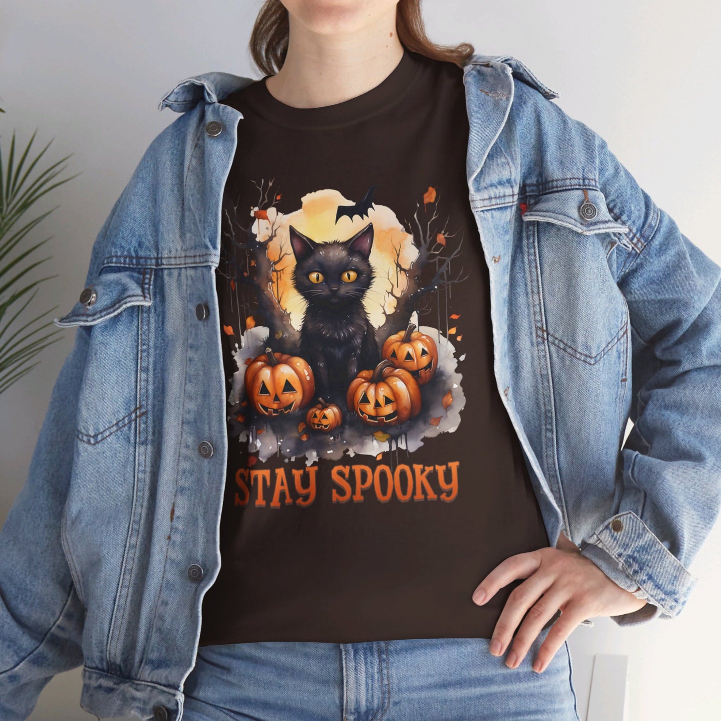 Black Cat And Pumpkin! Graphic Unisex Heavy Cotton Tee