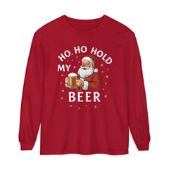 Festive Santa Claus Long Sleeve T-Shirt - "Ho Ho Hold My Beer"