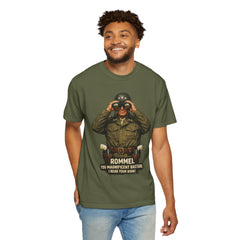 Graphic T-Shirt — Vintage WWII General George Patton Binoculars Design with "Rommel You Magnificent Bastard" Text