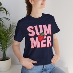 Summer Strawberry T-Shirt — Cute Pink Graphic Tee with Strawberry "SUMMER" Design