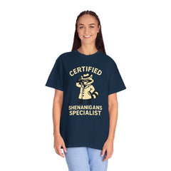 Certified Shenanigans Specialist T-Shirt | Funny Unisex Tee, Casual Wear, Gift for Raccoon Lovers, Cute Animal Shirt, Quirky Apparel