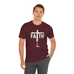 Faith Cross Prosthetic Leg T‑Shirt — Amputee Inspirational Christian Tee