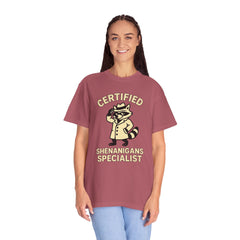 Certified Shenanigans Specialist T-Shirt | Funny Unisex Tee, Casual Wear, Gift for Raccoon Lovers, Cute Animal Shirt, Quirky Apparel