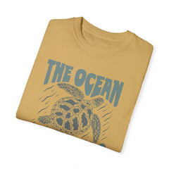 Sea Turtle, The Ocean Is Calling -  Graphic Unisex Garment-Dyed T-shirt