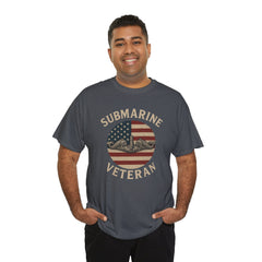 Submarine Veteran American Flag Tee | Unisex Heavy Cotton T-Shirt, Military Apparel, Veteran Gift, Patriotic Top, Casual Wear