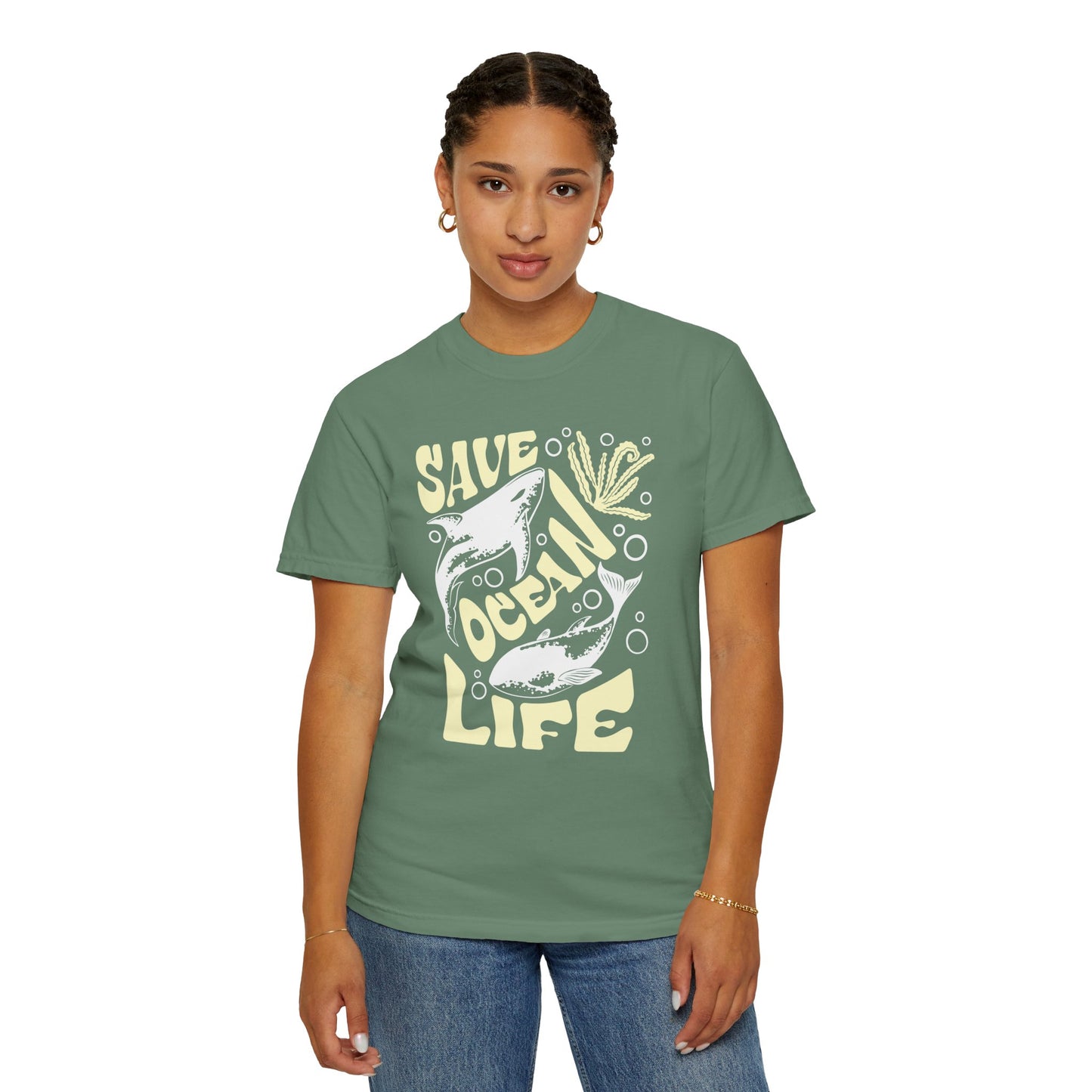 Sharks, Save Ocean Life -  Graphic Unisex Garment-Dyed T-shirt