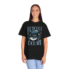 Whales, Respect The Ocean -  Graphic Unisex Garment-Dyed T-shirt