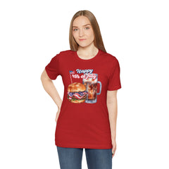 Happy 4th Of July Burger and Mug Graphic, Unisex Jersey Short Sleeve Tee