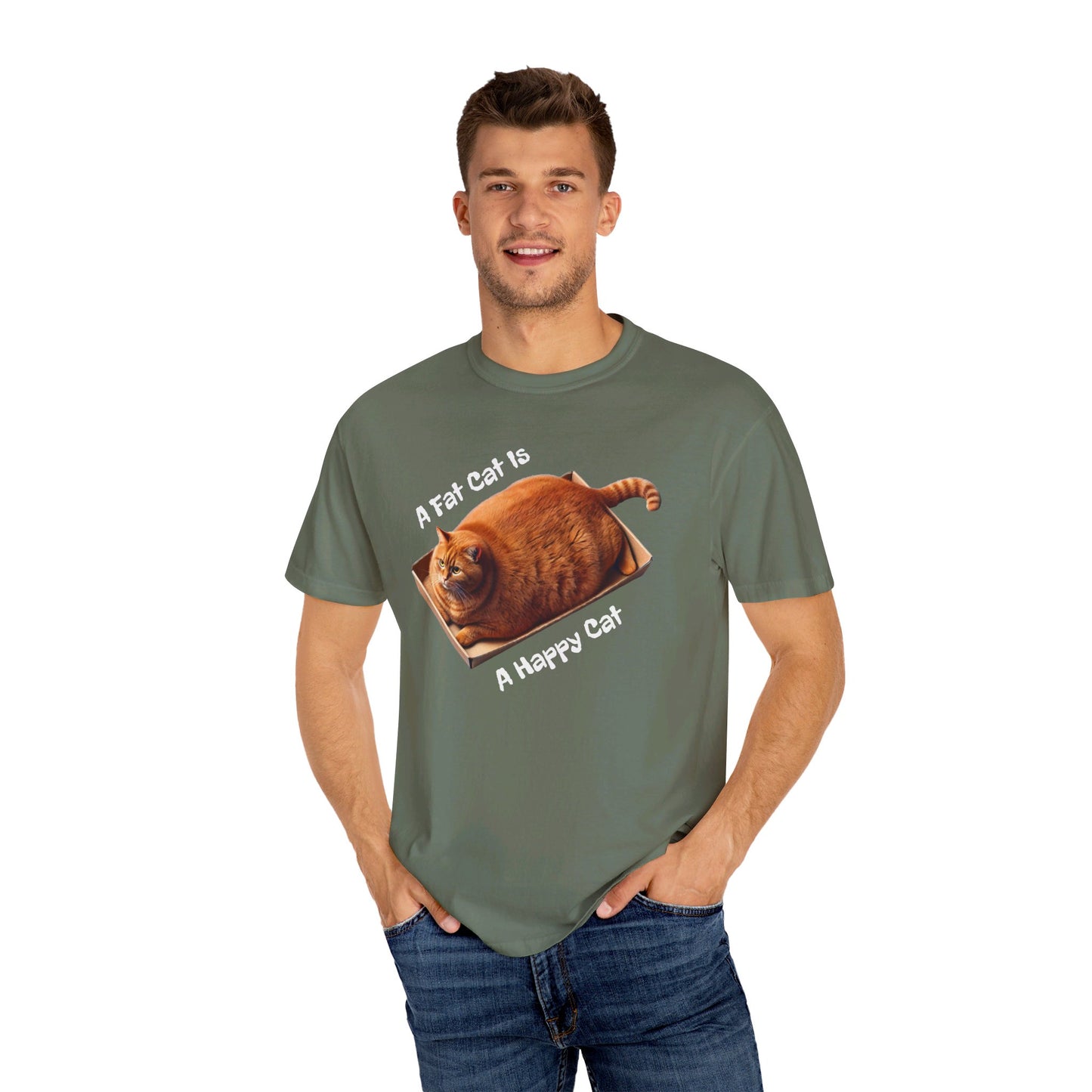 A Fat Cat Is A Happy Cat - Graphic Unisex Garment-Dyed T-shirt