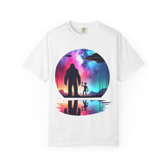 Bigfoot & Alien Nightscape T-Shirt — Sasquatch UFO Graphic Tee