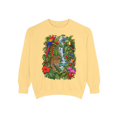 Tropical Jungle Waterfall With Leopard and Parrot Sweatshirt