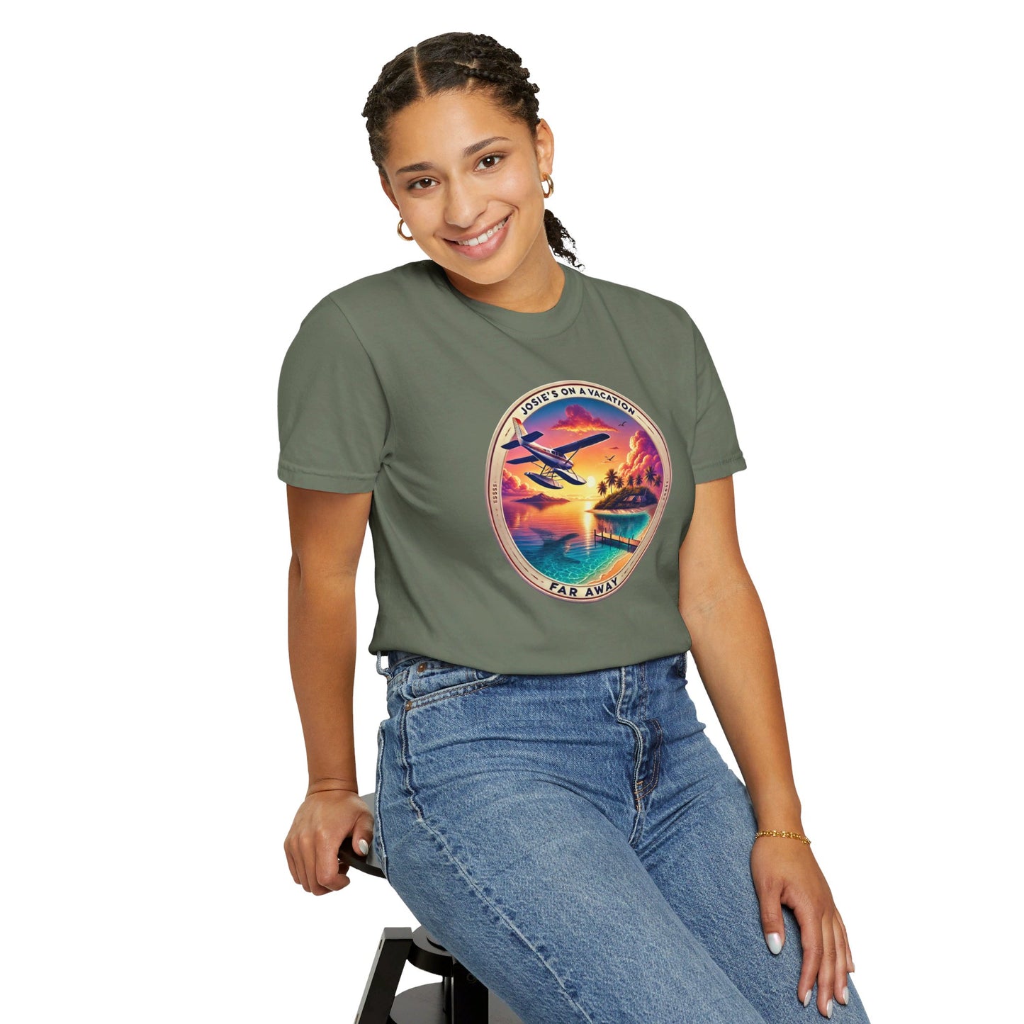 Josies On A Vacation Far Away Graphic Unisex Garment-Dyed T-shirt