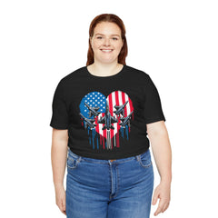 Red White and Blue Heart with Jets Graphic, Unisex Jersey Short Sleeve Tee