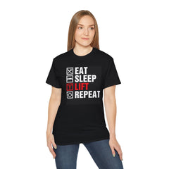 Gym Fitness Advice - Eat Sleep Lift Repeat Unisex Ultra Cotton Tee